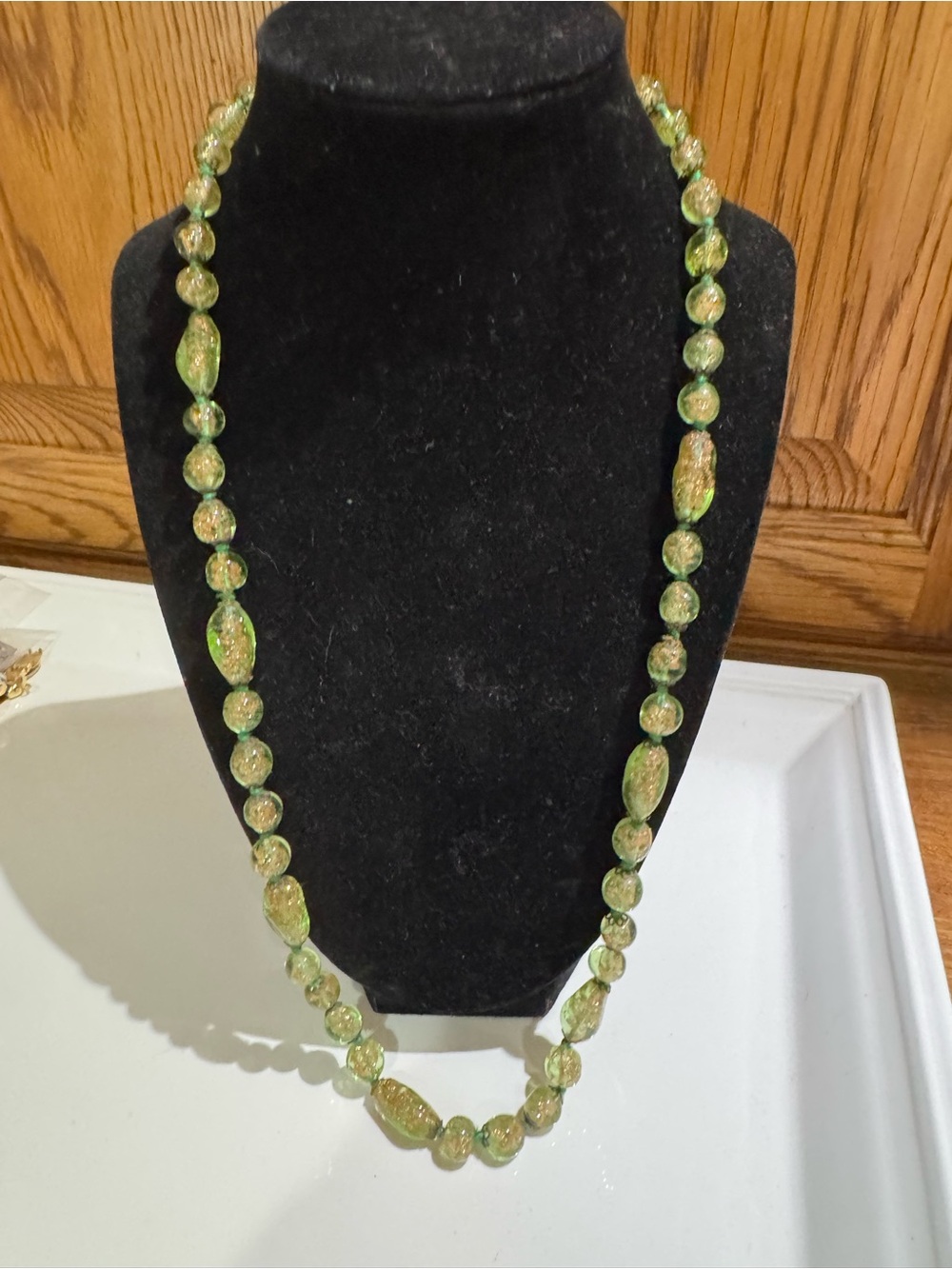 Vintage Italian Murano Aventurine Hand Knotted Art Glass Necklace